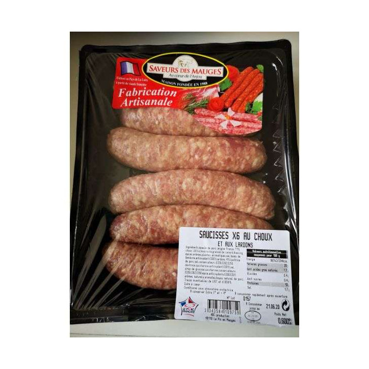 SAUCISSES AU CHOUX ET LARDONS 600GRS 