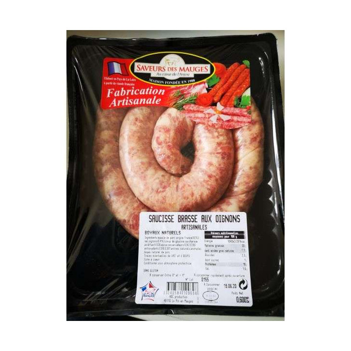 SAUCISSE BRASSE AUX OIGNONS ARTISANALE 600GRS 